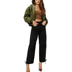 Good American Black Baggy Military Joggers w/ Ankle Ties Uniform Pants Size 10